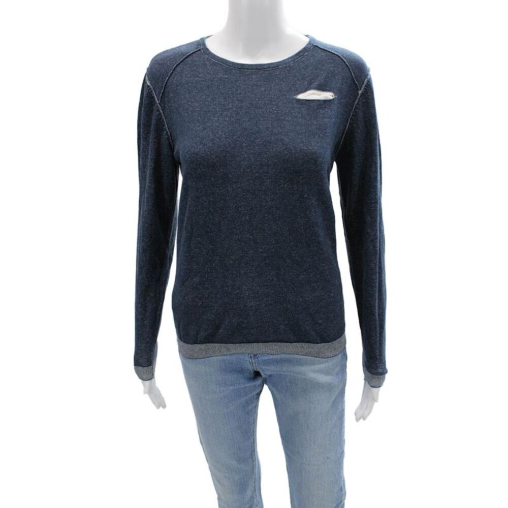 Byblos Women Dark Blue Cotton Pullover Sweater Crew Neck Long Sleeve Size S